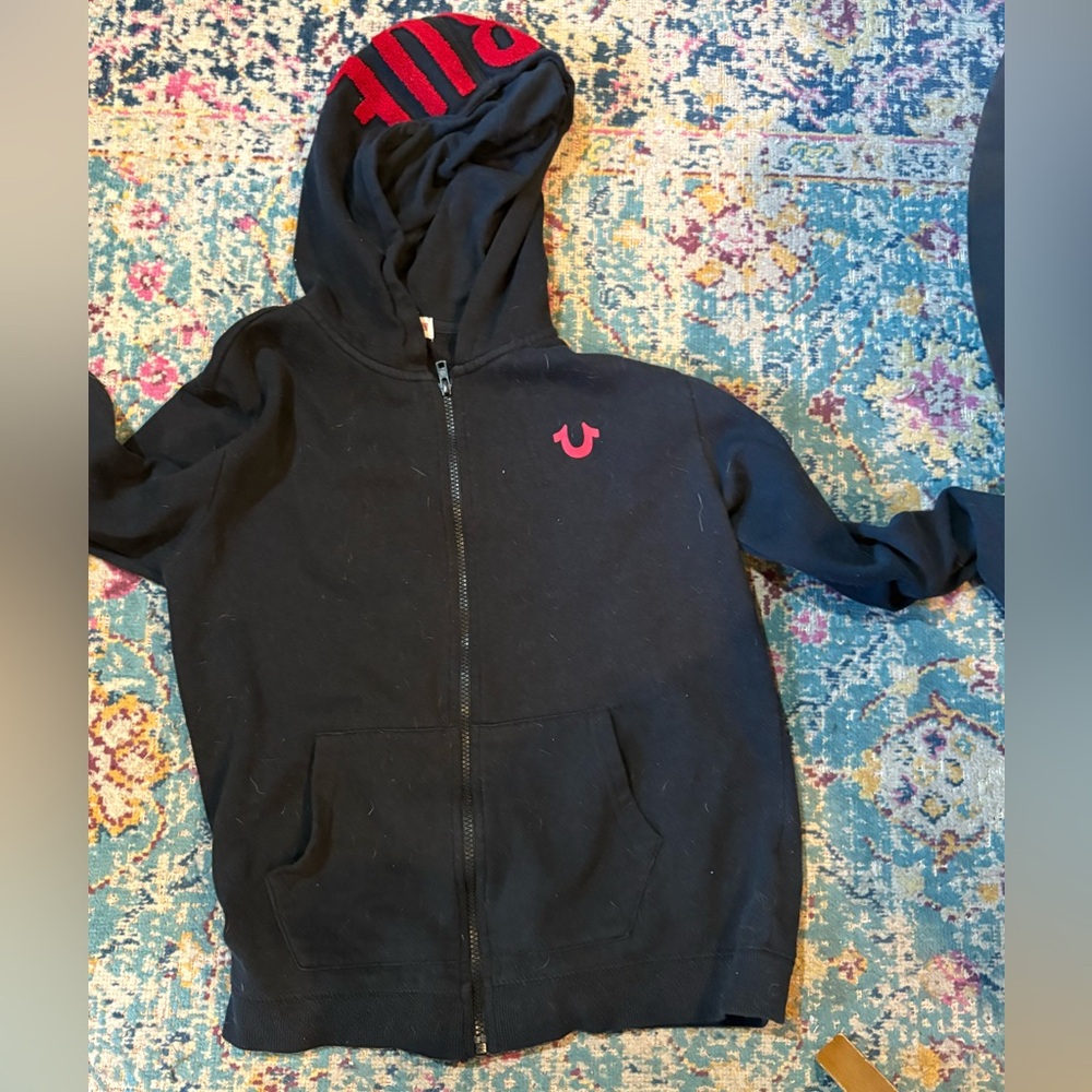 True Religion Black Hoodie with Red Branding